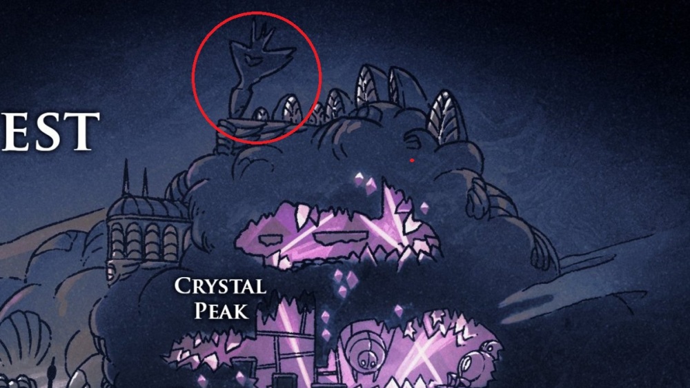 mineral pálido ubicado en el pico de cristal en Hollow Knight