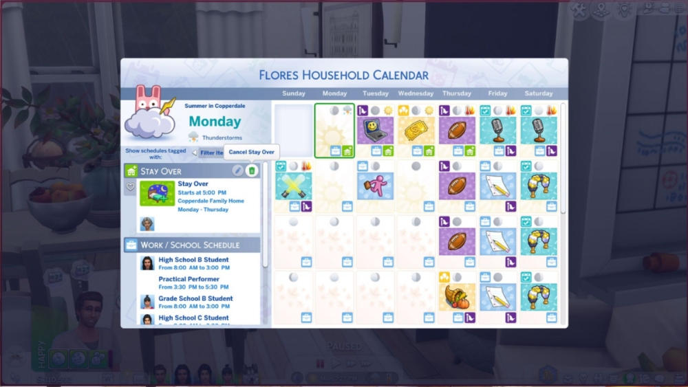 Calendario doméstico en Sims 4.