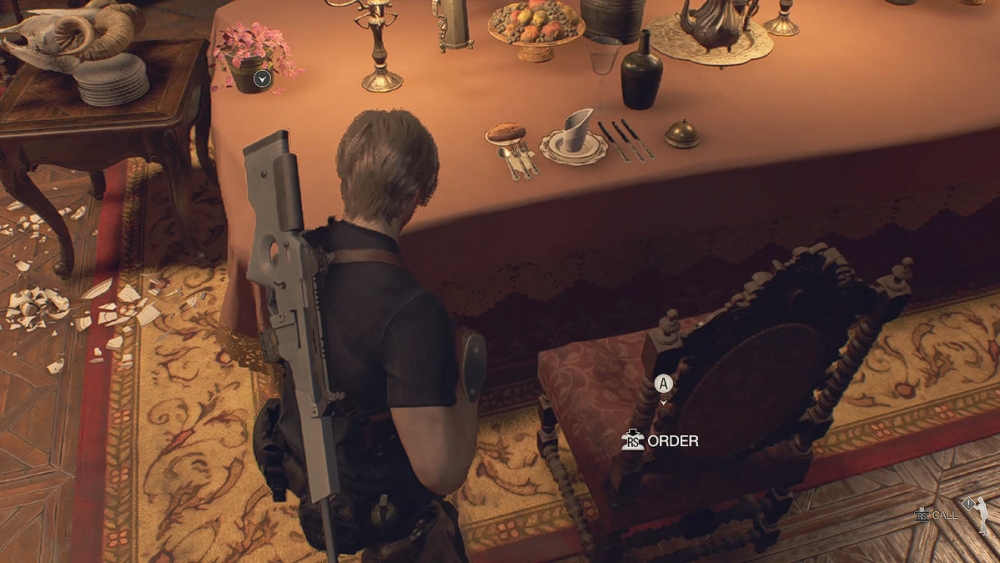 Resident Evil 4 Rehace el rompecabezas del comedor del asiento de Leon.