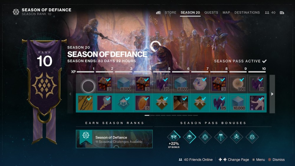 Recompensas del pase de temporada de Destiny 2 Season of Defiance