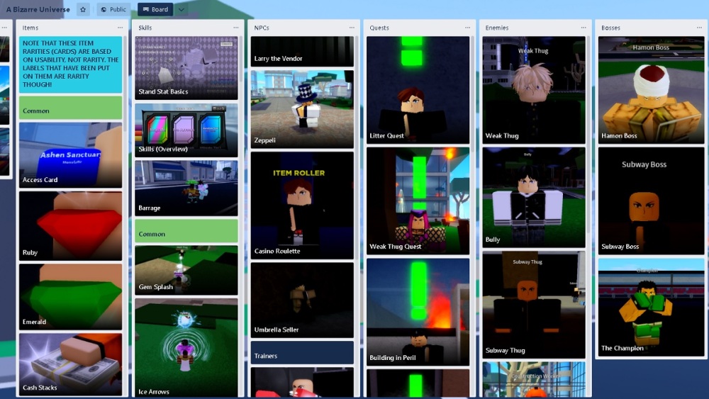 roblox z universo extraño tablero de trello