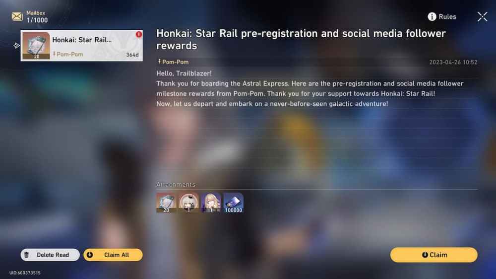 Recompensas previas al registro de Honkai: Star Rail