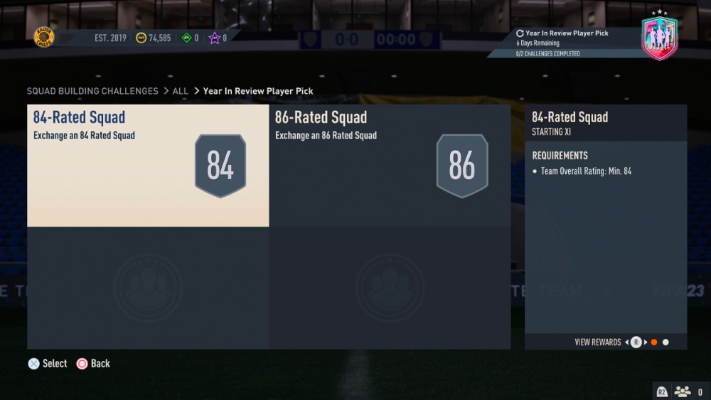 Resumen del año de FIFA 23 Captura de pantalla de los requisitos del SBC de la elección del jugador 