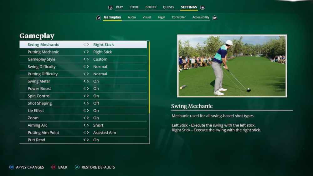 Opciones de configuración de swing EA Sports PGA Tour