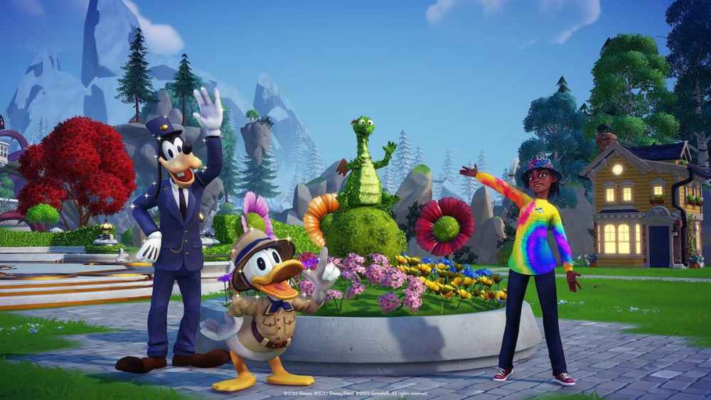 Goofy, el pato Donald y el personaje jugable en Disney Dreamlight Valley