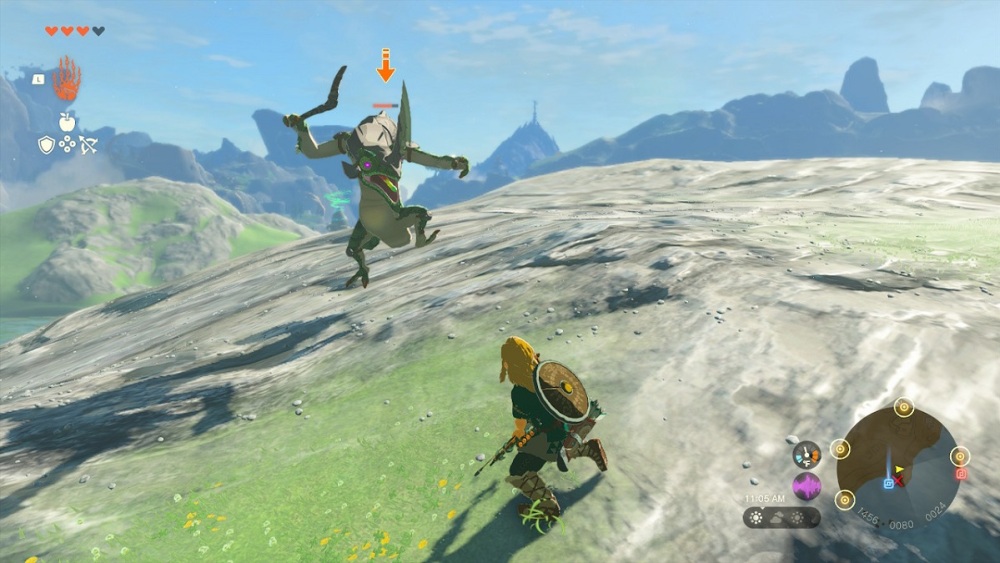 un lizalfos con un boomerang en zelda lagrimas del reino