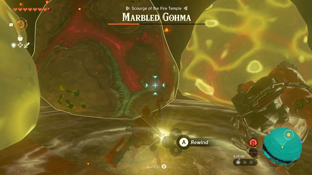 El ataque de rocas explosivas de Marbled Gohma en Zelda TOTK.