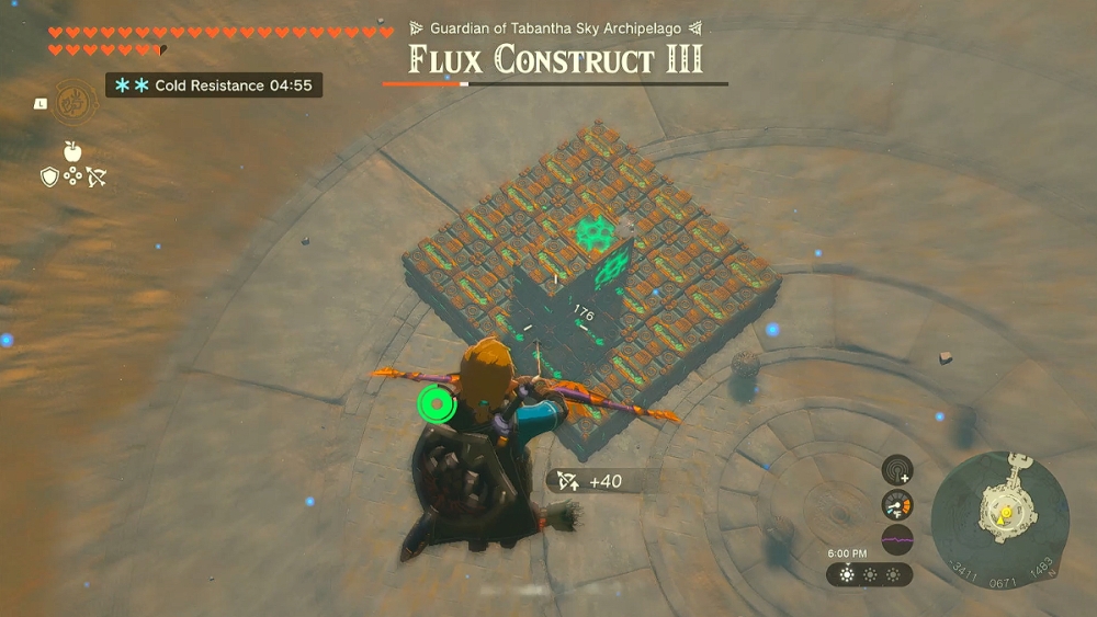 Link dispara el núcleo de Flux Construct en Zelda TOTK.