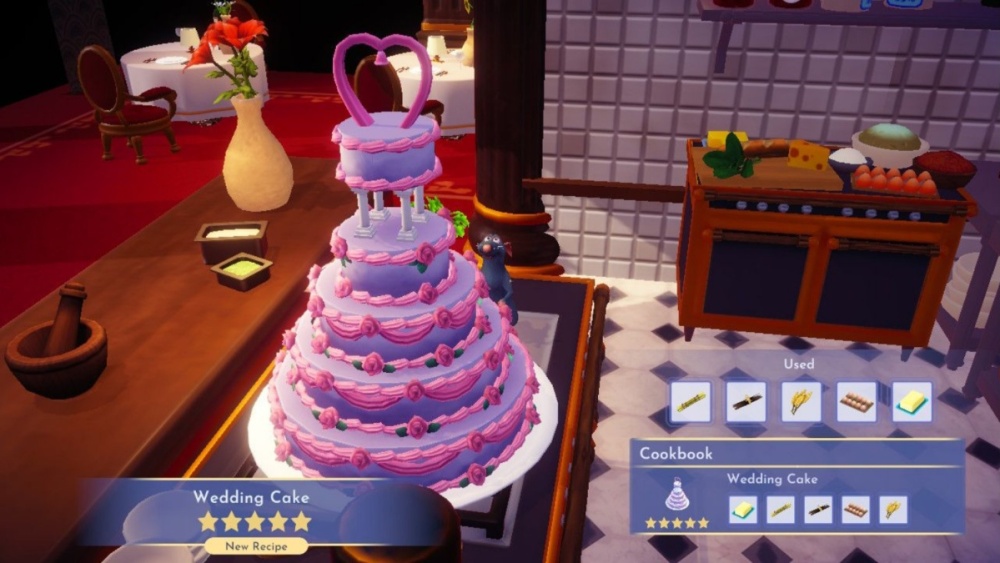 Receta de pastel de bodas en Disney Dreamlight Valley.