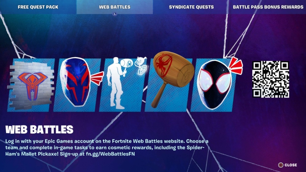 Todos los cosméticos de Spider-Verse en Fornite Web Battles