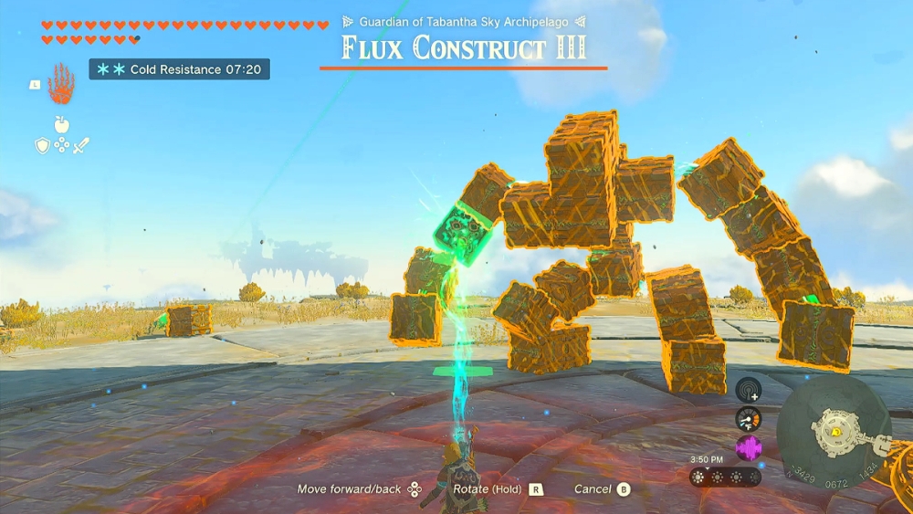 Link toma el núcleo de Flux Construct en Zelda TOTK.