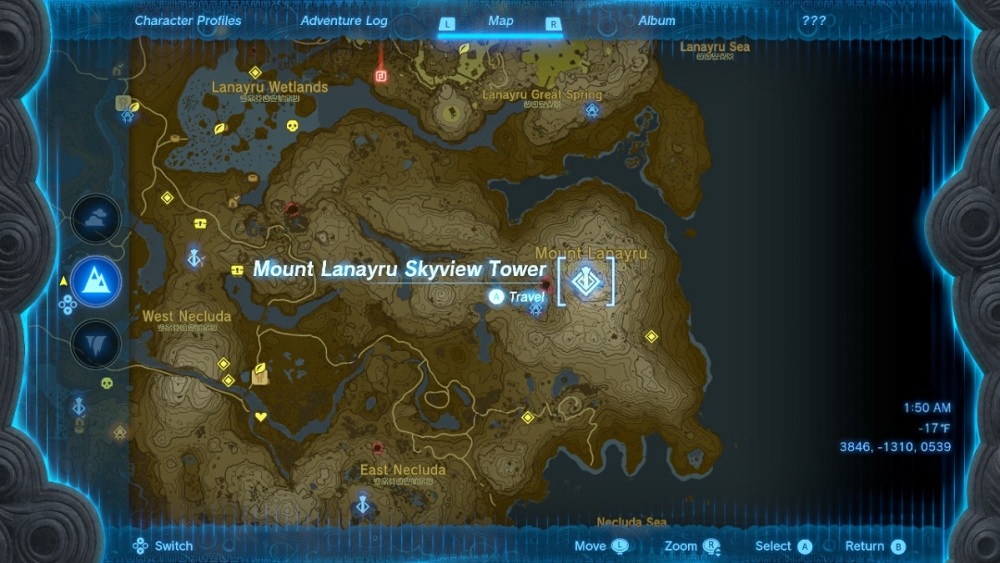 monte lanayru skyview torre ubicación zelda lágrimas del reino