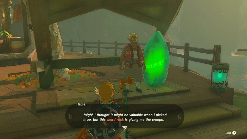 Hagie y Jochi-Ihiga Shrine Green Crystal en Zelda TOTK.