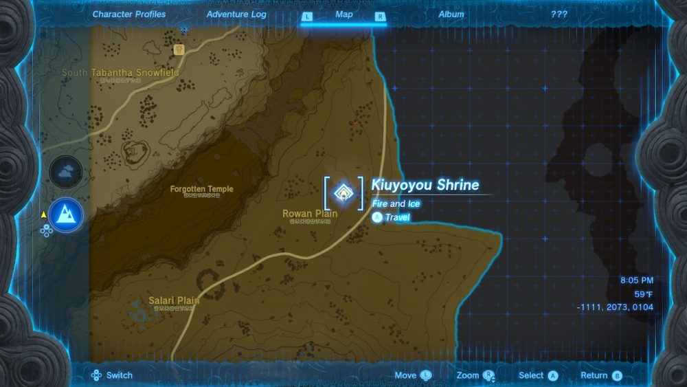 Ubicación del mapa del santuario de Kiuyoyou Lágrimas de Zelda del reino