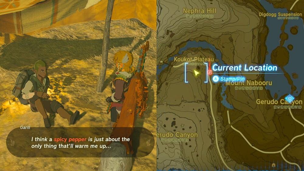 La tercera ubicación de la persona desaparecida en Disaster in Gerudo Canyon quest en Zelda TOTK.