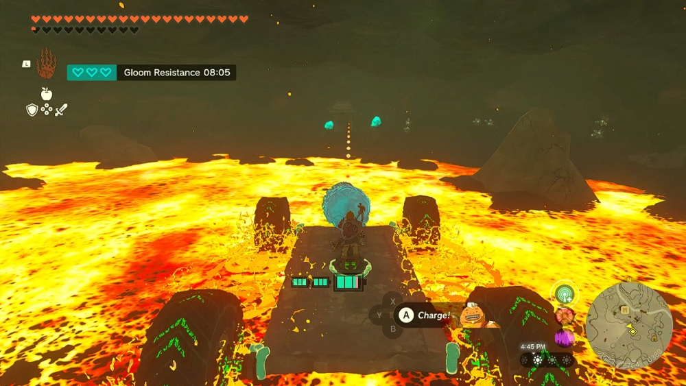 Link cruza un charco de lava en Zelda TOTK.