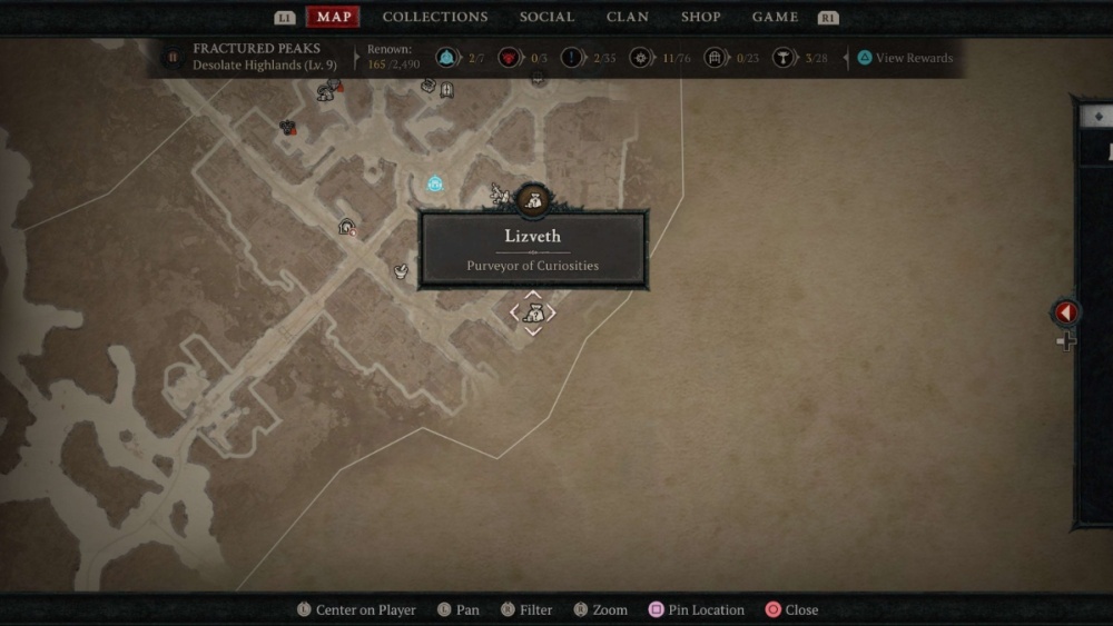 Ubicación del mapa Proveedor de Curiosidades en Diablo 4