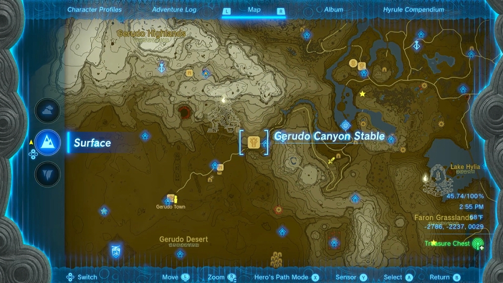 Ubicación del establo de Gerudo Canyon en Zelda TOTK.