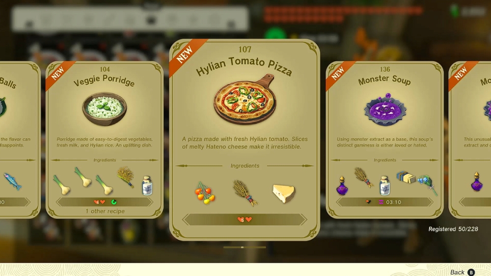 Receta de pizza de tomate Hylian en Zelda TOTK.