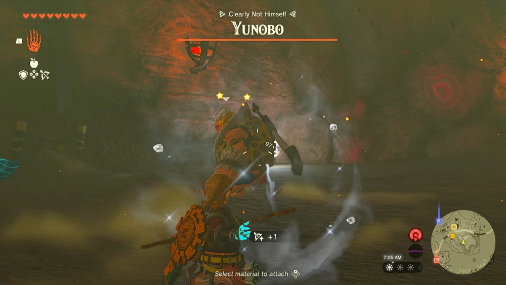 Lucha contra el jefe Yunobo en Zelda TOTK.