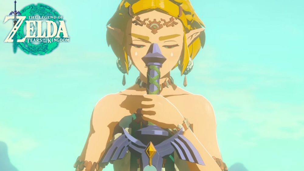 Zelda sosteniendo la Espada Maestra en Tears of the Kingdom