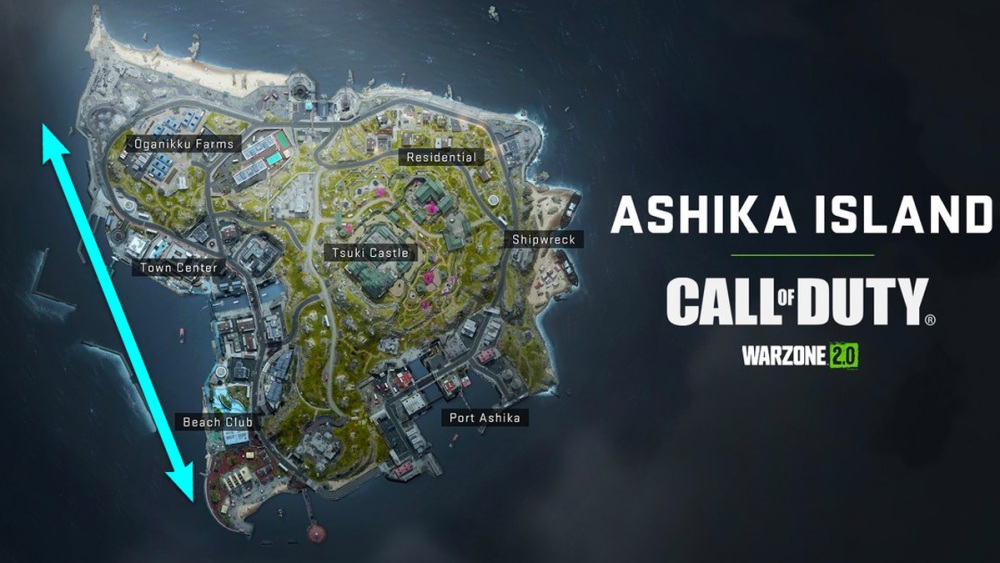 Mapa de la isla Ashika en Warzone DMZ con flecha 