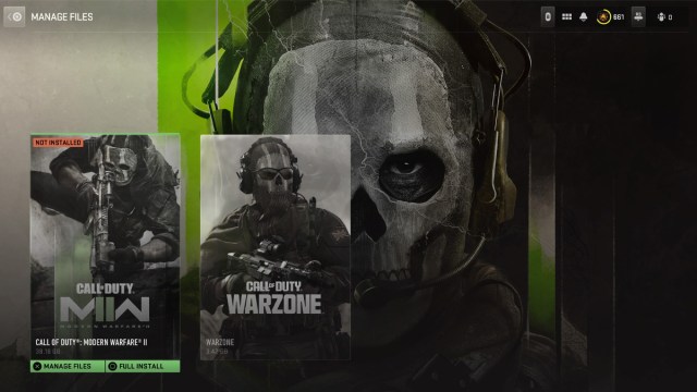 Pantalla Administrar archivos de Warzone y MW2