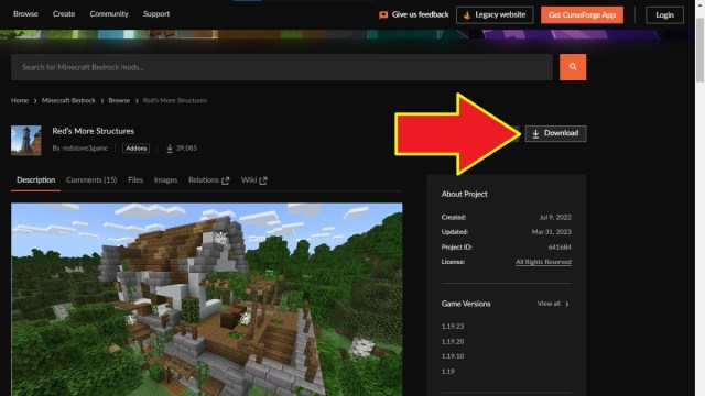 descargar un paquete de recursos básico de Minecraft desde Curseforge