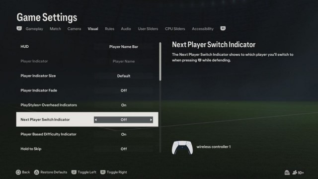 Deshabilitar la flecha de cambio de jugador en EA FC 24