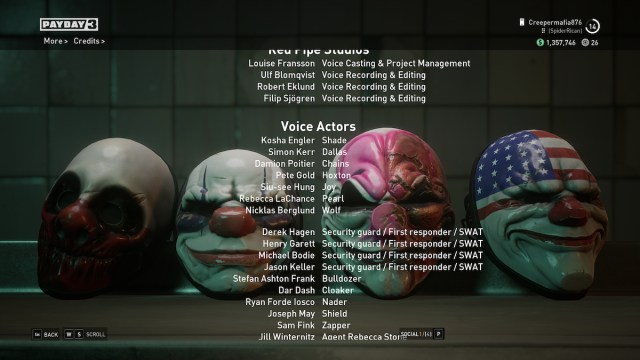 créditos de los actores de Payday 3