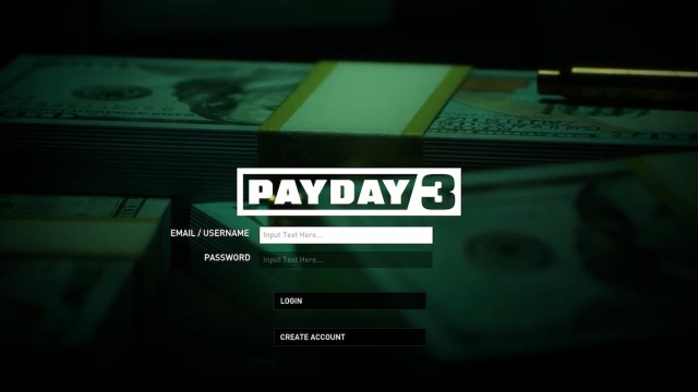 Payday    3 Pantalla de inicio de sesión/creación de cuenta