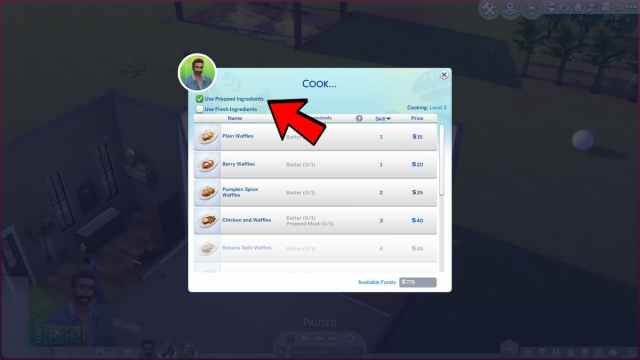 Recetas de gofres con ingredientes preparados en Los Sims 4 Home Chef Hustle