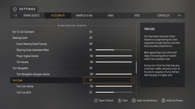 ayuda con la configuración de accesibilidad de Forza Motorsport