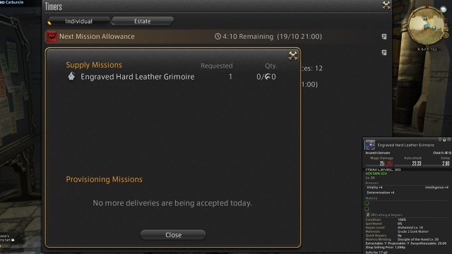 Minuterie d’approvisionnement et de provisions de la Grande Compagnie dans Final Fantasy 14