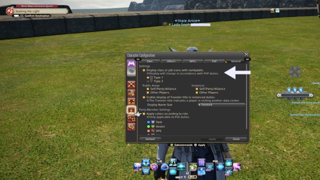 Final Fantasy 14 cómo habilitar los íconos de tareas junto a los nombres para mostrar