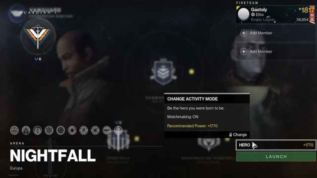 La pantalla de presentación de Hero Nightfalls en Destiny 2