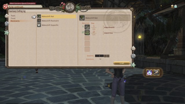 El registro de elaboración de Final Fantasy 14, que muestra la red improvisada