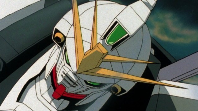 Le XXXG-01SR Gundam Sandrock engagé dans une bataille dans Mobile Suit Gundam Wing