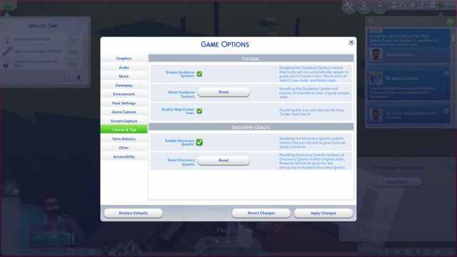 Opción de misión de descubrimiento de Sims 4