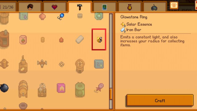 Anillo de piedra luminosa de esencia solar de Stardew Valley