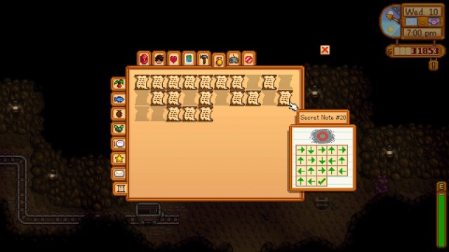 Pantalla de notas secretas de Stardew Valley