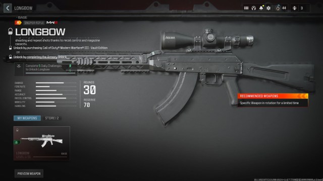 Rifle de francotirador de arco largo MW3