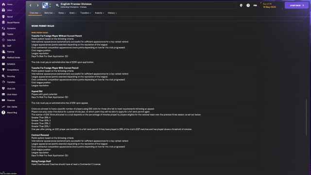 Reglas del permiso de trabajo de Football Manager 24