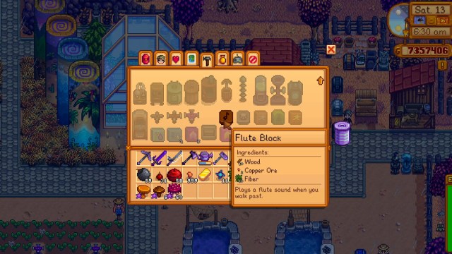 Elaboración de bloques de flauta en Stardew Valley.