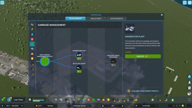 Árbol de progreso en la gestión de residuos en Cities Skylines 2