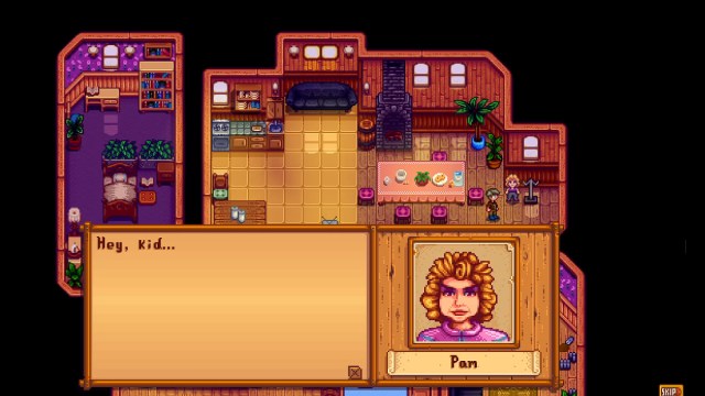 El evento del corazón de Pam en Stardew Valley.