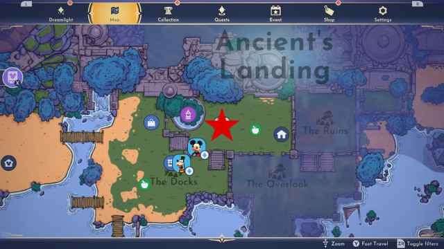 Ubicación del mapa de la Esfera Antigua en Disney Dreamlight Valley