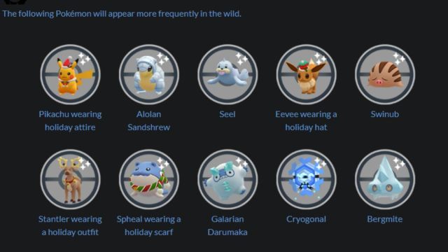 Apariciones salvajes del evento navideño de Pokémon Go