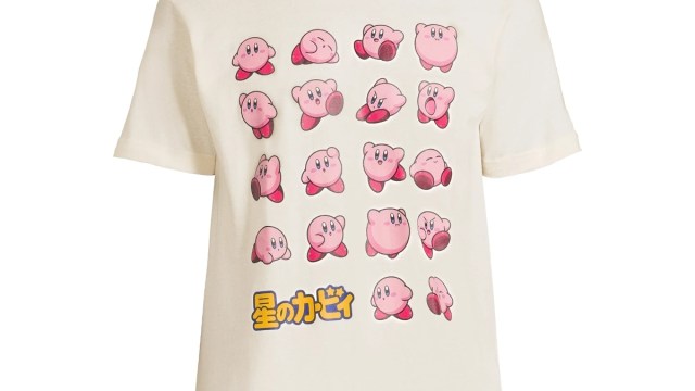 Una camiseta de Kirby con varios amigos rosas con los que jugar al poyo