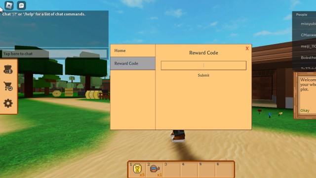 Cómo canjear códigos en Roblox Farm Life.